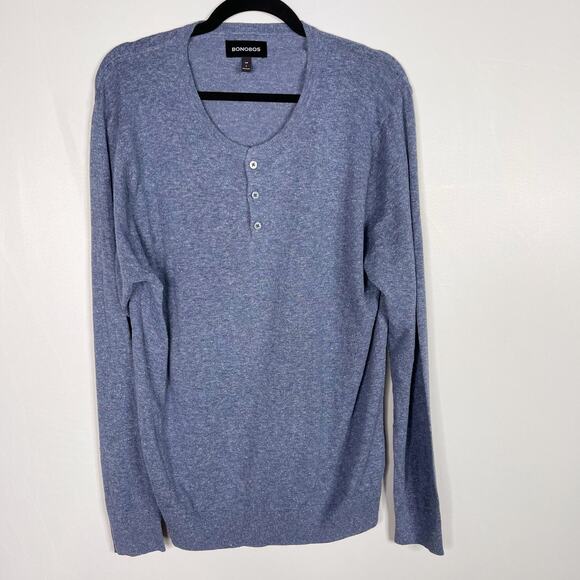 Bonobos Mens Large L Blue Henley Pullover Sweater Lightweight Cotton Hemp Silk - Picture 1 of 11